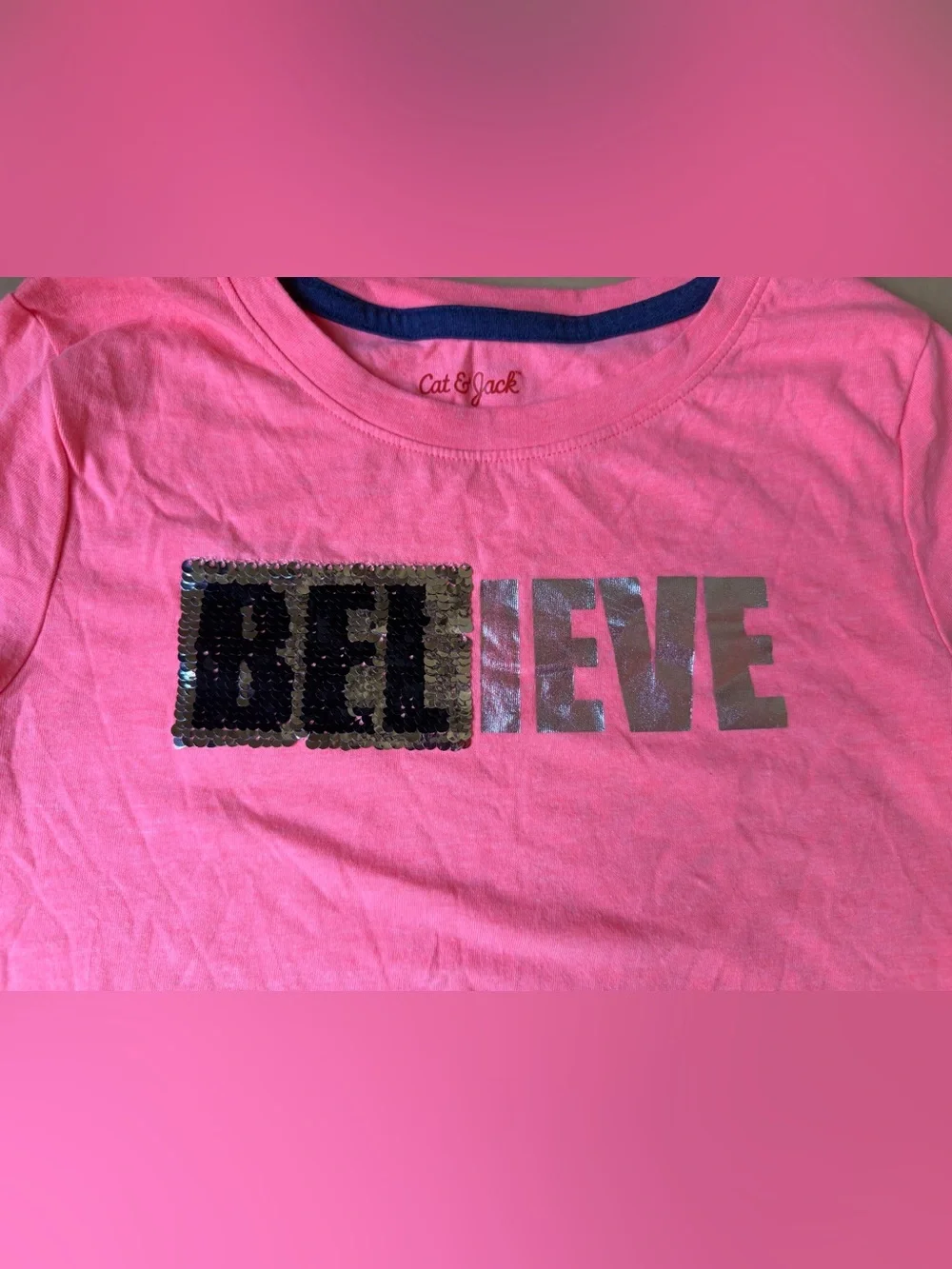 Cat & Jack Girls Pink Believe Sequin Tie Front Top Size 10-12